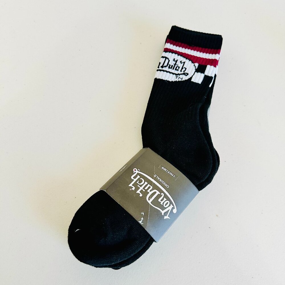 VON DUTCH ORIGINALS 3-PACK CREW CUT SOCKS BLACK, LIGHT GRAY AND DARK GRAY SET